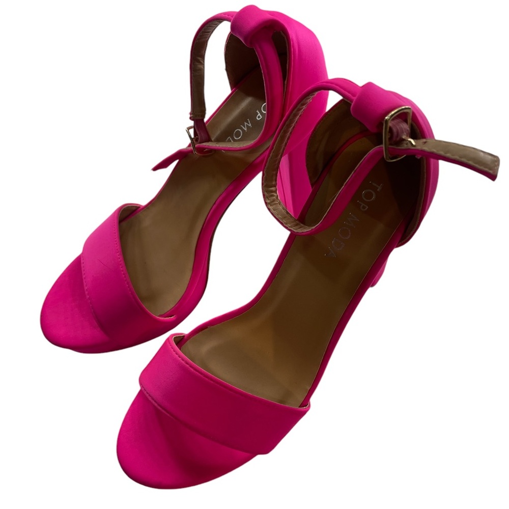 Hot pink chunky 4.5  heel,Ankle strap,Open toe, size 7, New - Picture 10 of 11